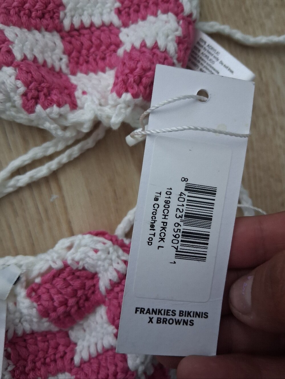 Frankies Crochet Checkered Pink And White Bikini NWTS Medium - Picture 4 of 4
